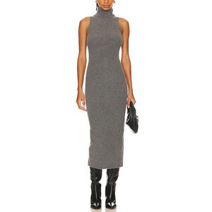 Enza Costa 'Rib' Grey Sleeveless Turtleneck Sweater Dress Size L